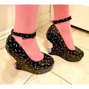 Iron Fist Cupcake & Rainbow Sprinkles wedge heels Size 7